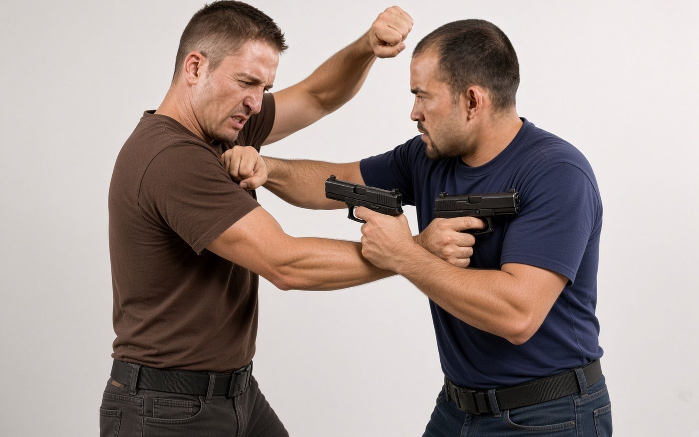 Elbow strike and gun trap
